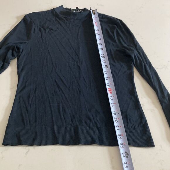 ME+EM Classic Navy Mock Neck Liquid Knit Ribbed Layering Long Sleeve Shirt Sz10 - Picture 8 of 10